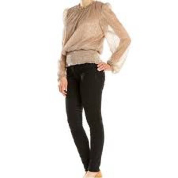 Joie shimmer gold mock neck long sleeve blouse Sz M - Picture 3 of 10